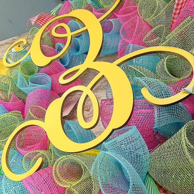 Monogram Summer Wreath | Spring Monogram Door Wreath | Pink, Turquoise, Yellow, Green : P1…