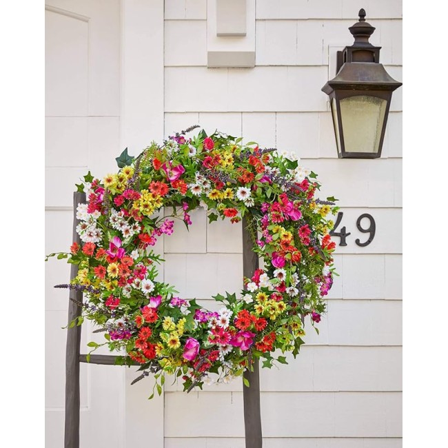 28in Meadow Outdoor Floral Artificial Wreath
