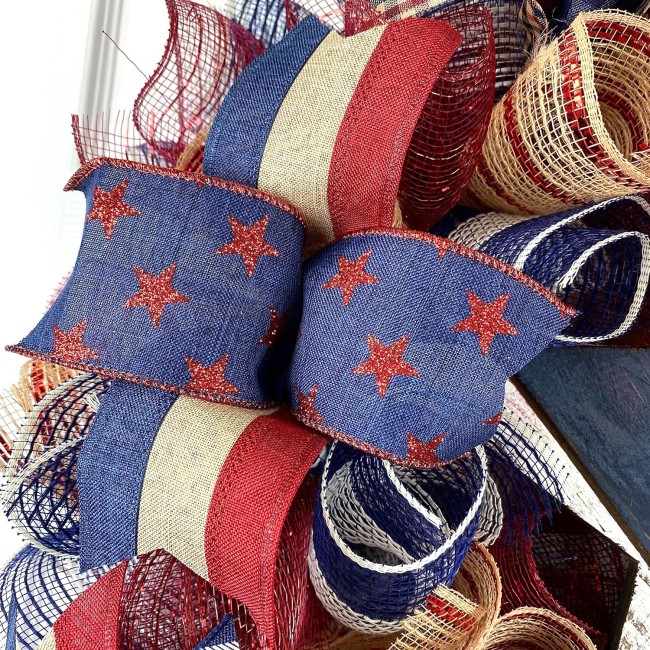 Red White Blue Wreaths For Front Door - Wreath, Farmhouse Fourth of July Independence Day Mesh Door Wreaths - Star Navy