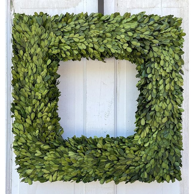 20" Diameter Square Real Preserved Boxwood Wreath-Natural
