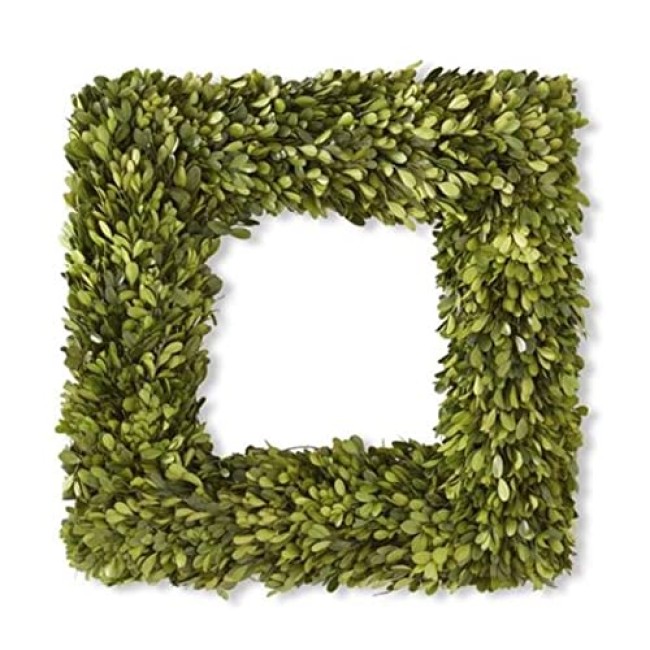 20" Diameter Square Real Preserved Boxwood Wreath-Natural