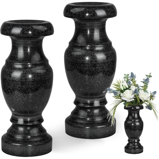 Cemetery Memorial Vase, Natural Granite Stone Flower Vases with Draining Holes for Home Tabletop, Cemetery Flowers, Memorial Grave Headstone Decorations (2Pcs, 10 Inches)