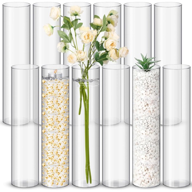 12 Pcs Plastic Clear Cylinder Vase for Home 8,12,16 Inch Acrylic Flower Clear Vase Centerpiece for Centerpieces Wedding Party Decorations(12 Inch)