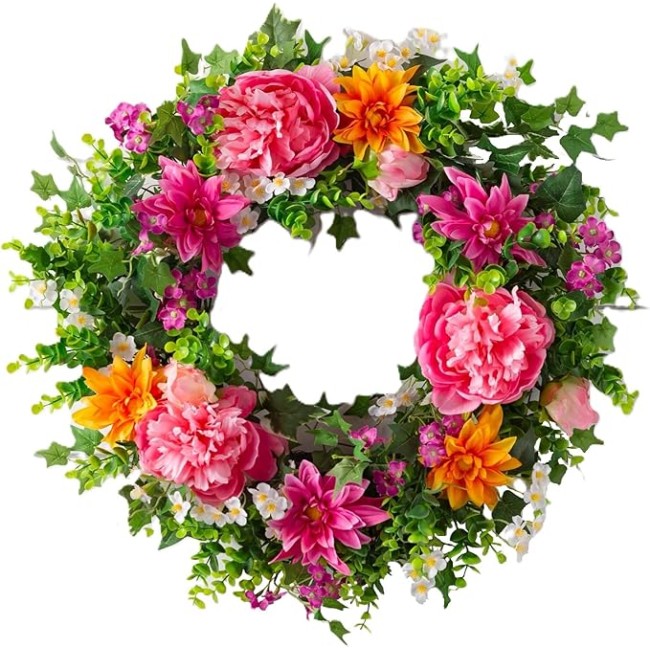 24in Radiant Peony Outdoor Floral Artificial Wreath